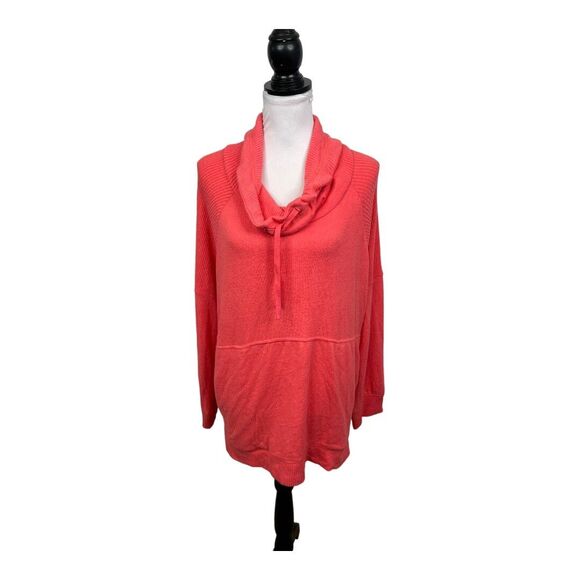 Favorite Lounge Top Plus Sz XXL Orange Drawstring Cowl Neck Knit Shirt Soft Cozy - Picture 11 of 11